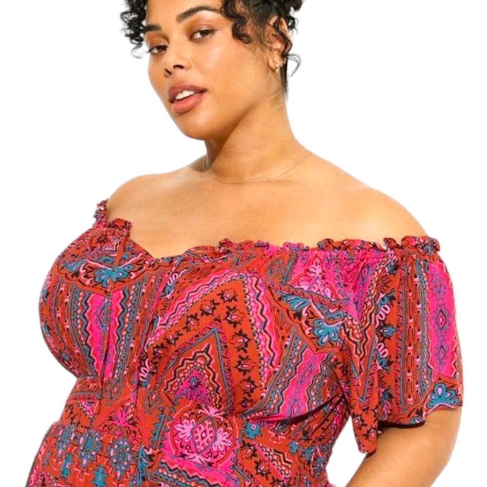 TORRID 2X tea length boho challis off shoulder peasent dress  NWT - Picture 5 of 14